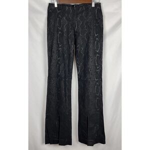 Vintage Y2K bebe Black Silver Snake Print Pants Flare Slit Hem Low Rise Sz 10